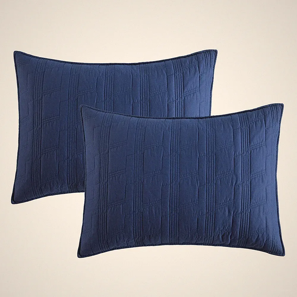 100% Cotton Quilted Pillow Shams King Size, Navy Blue Pre-Washed 2 Pack 20" x...