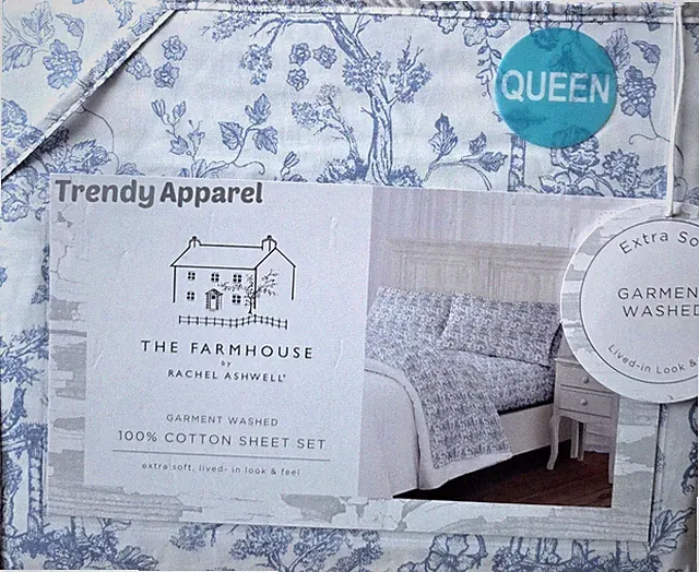Shabby Chic, Farmhouse, Rachel Ashwell, Blue & White Floral QUEEN Sheet Set